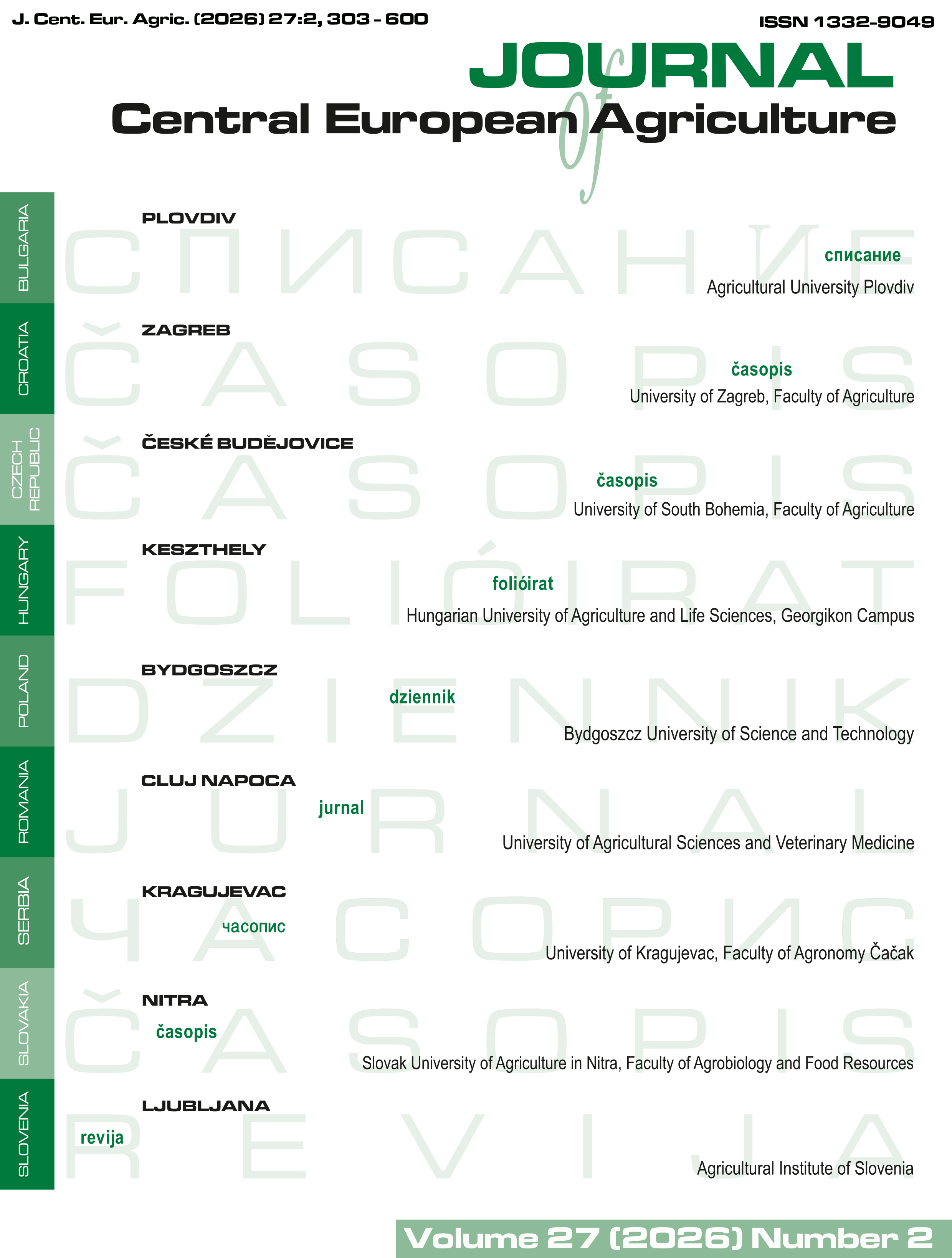 Journal of Central European Agriculture / Volume: 27, Issue: 2